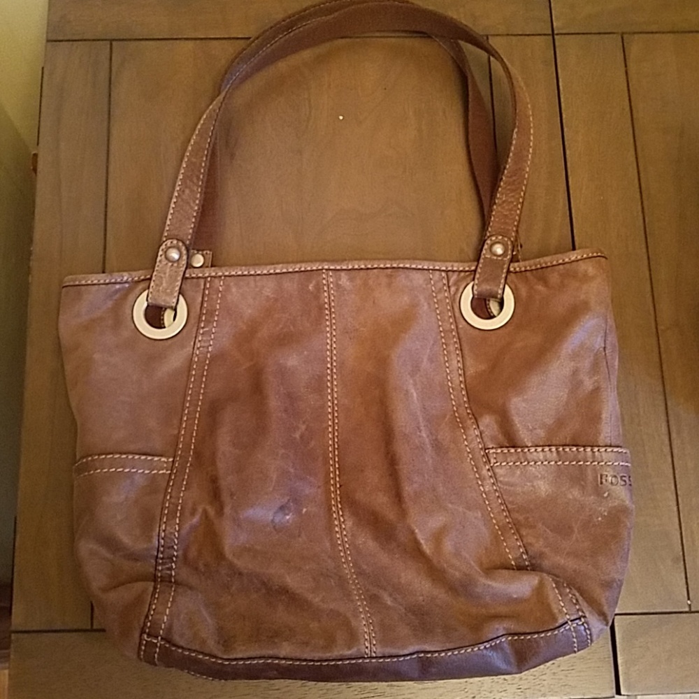 Fossil brown leather tote